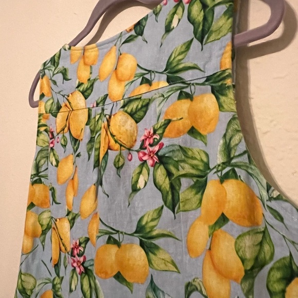 Linen Viscose For Cynthia Lemon Hibiscus Floral Sleeveless Knee Length Dress - Picture 7 of 7